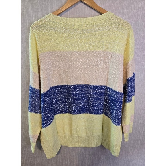 UMGEE USA Striped Knit Sweater Long Sleeve OversizedTop Womens Size S Yellow New - Picture 2 of 8